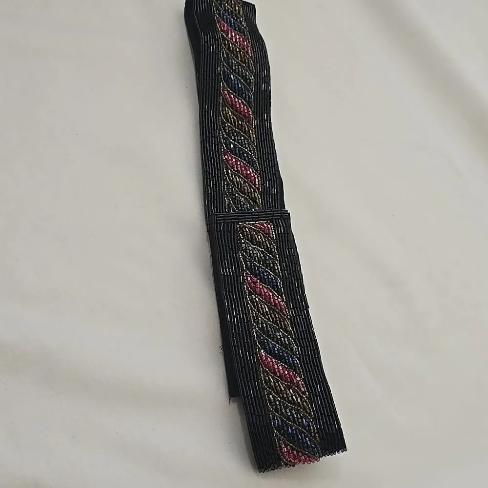 Crown Pacific Beaded Vintage‎ Black Belt with Multicolor Accents S